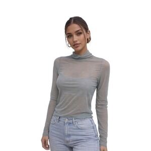 CALIA Smoked Turquoise Draped Funnel Long Sleeve Sheer Mesh Top Coachella M